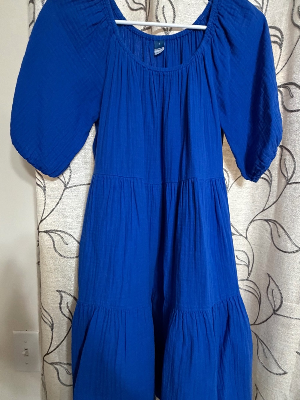 Old Navy Bright Blue Puff Sleeve Tiered Dress